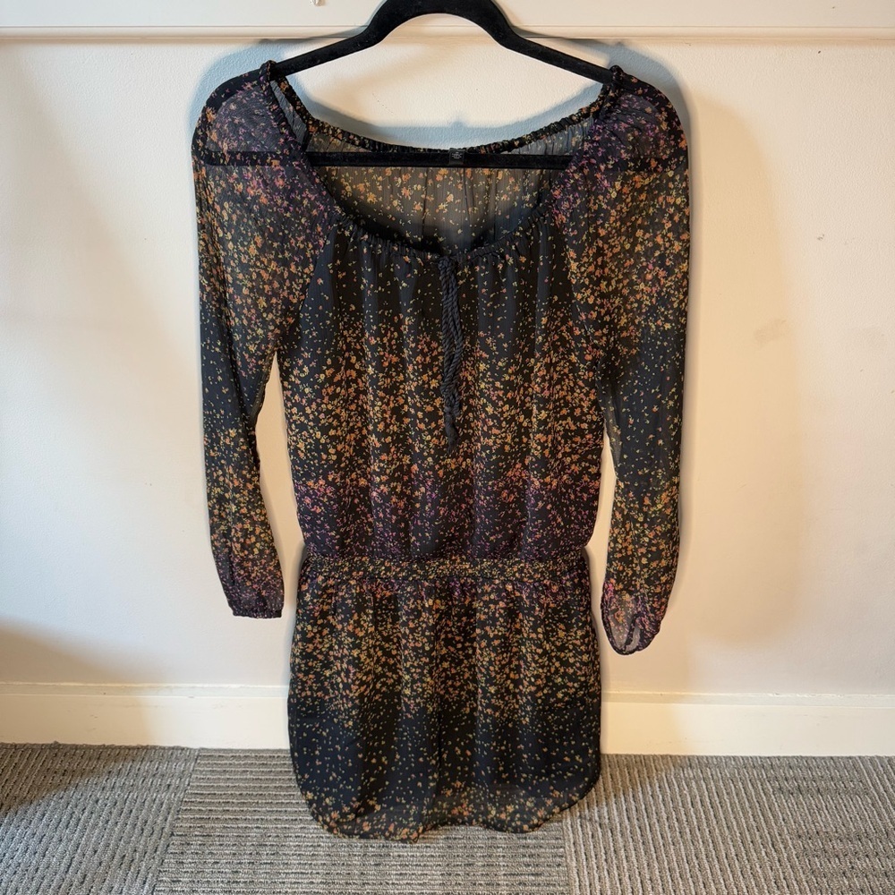 Jessica Simpson Dress Black with Orange Floral with Tie Waist Belt Mesh Material